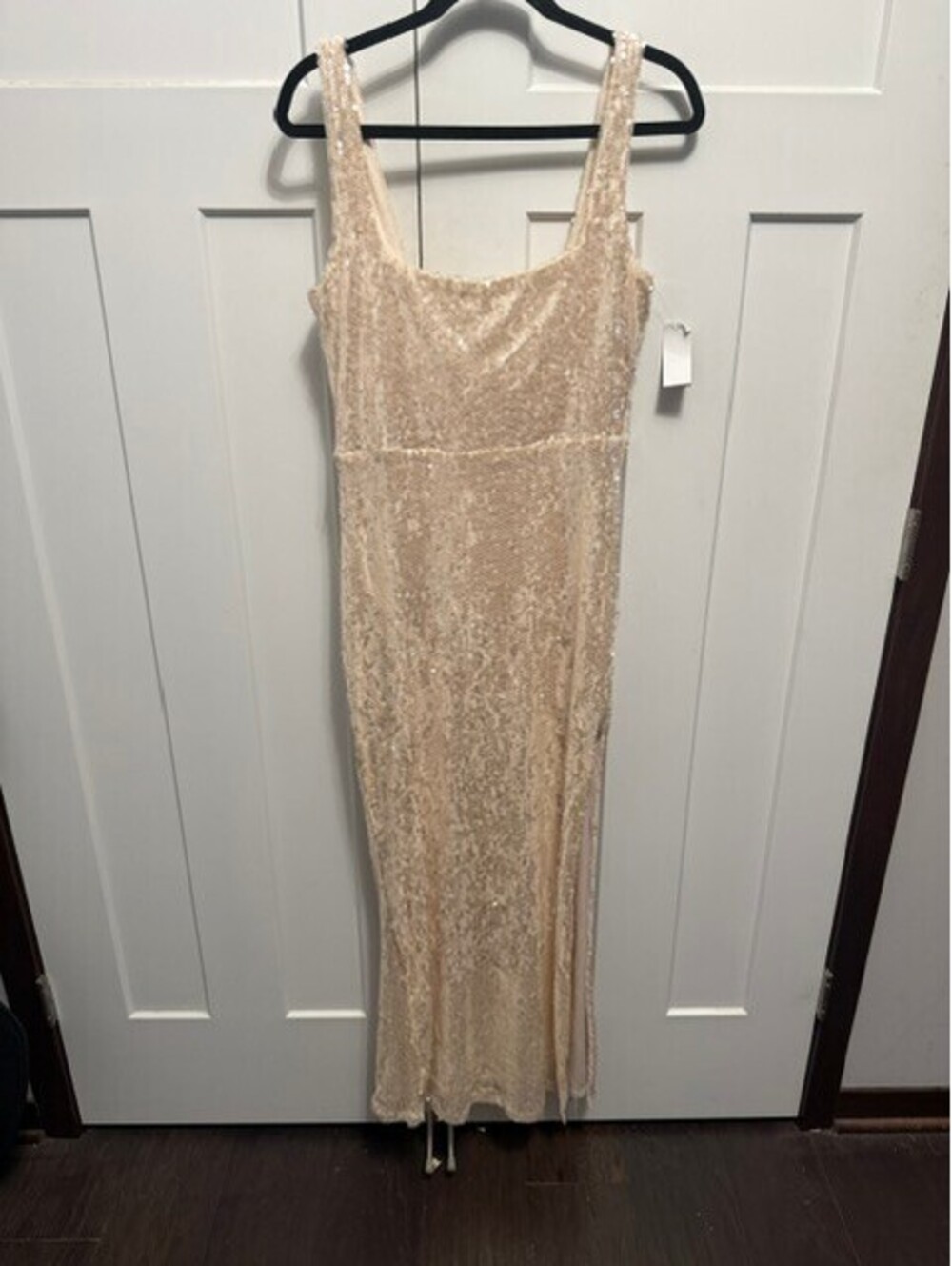NWT Cream colored sequin maxi w/scoop neck & front slit size 9/10 NEW